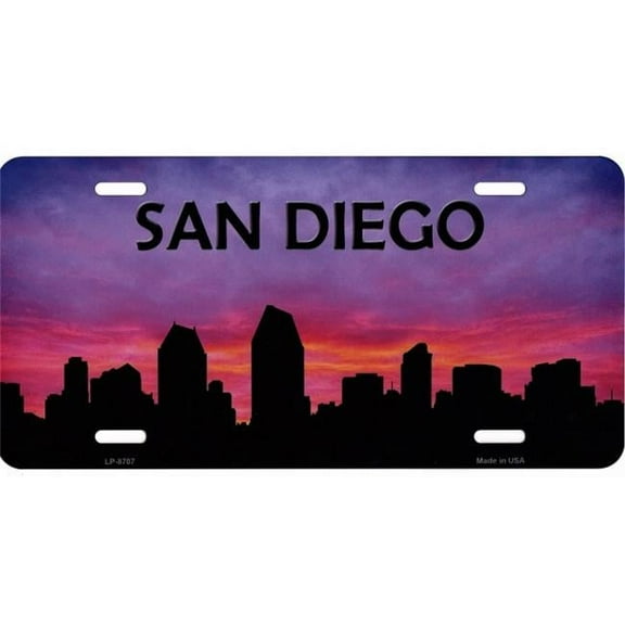 San Diego Skyline Silhouette Metal License Plate