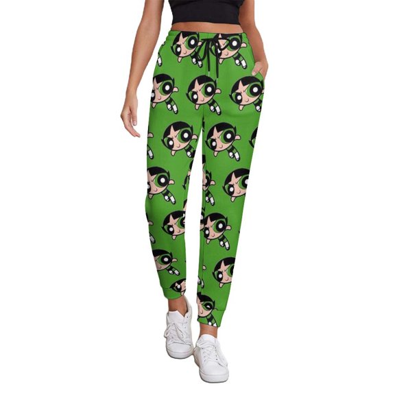 The Powerpuff Girls Women's Jogger Track Pants Print Drawstring Lounge Sweatpants Casual Trousers for Yoga, Workout S