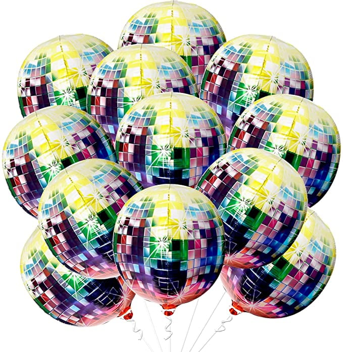 Big Multicolor Disco Ball Balloons - 22 inch, Pack of 6 ,Metallic 4D Disco Balloons, 70s Disco Party Decorations ,Disco Ball Balloon, Disco Ball Party