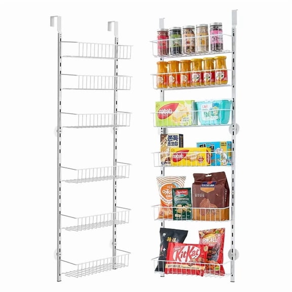 Adjustable kitchen storage rack, 6-tier over-the-door storage rack, space-saving organizer.
