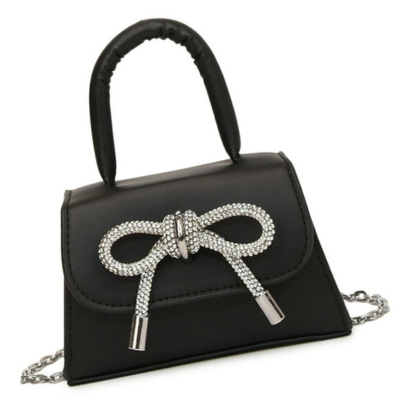 Sinyiin Stylish Bowknot Mini Handbag with Chain Strap Solid Color PU Leather Women's Shoulder Bag Crossbody Purse