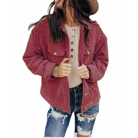 

ONTNO Corduroy Button Down Jacket Pocket Casual Long-Sleeved Boyfriend Comfortable Autumn and Winter Women s Solid Color Jacket Tops Cardigan Scrub Jacket S-3XL