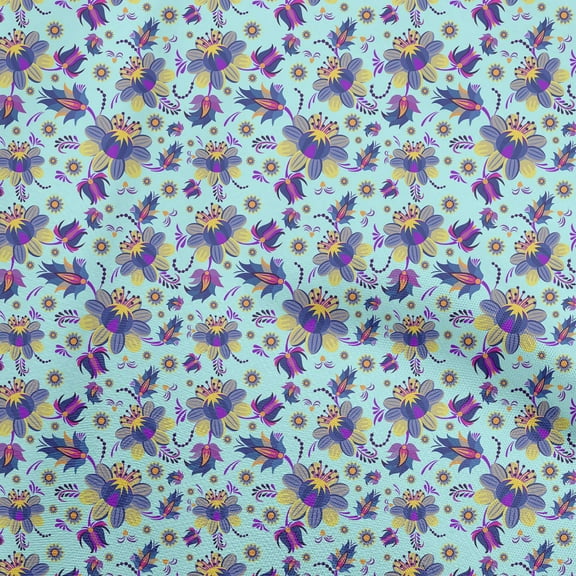 oneOone Cotton Poplin Twill Light Blue Fabric Asian Suzani Fabric For Sewing Printed Craft Fabric By The Yard 56 Inch Wide