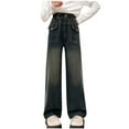 thumbnail image 2 of Xdegoge Girls Jeans Size 10-12 Baggy Jeans Comfortable Straight Leg Pants Y2K Jeans Wide Leg Pants with Pockets Casual Holiday Denim Jeans Blue 5T Pantalones Vaqueros Para Niñas, 2 of 8