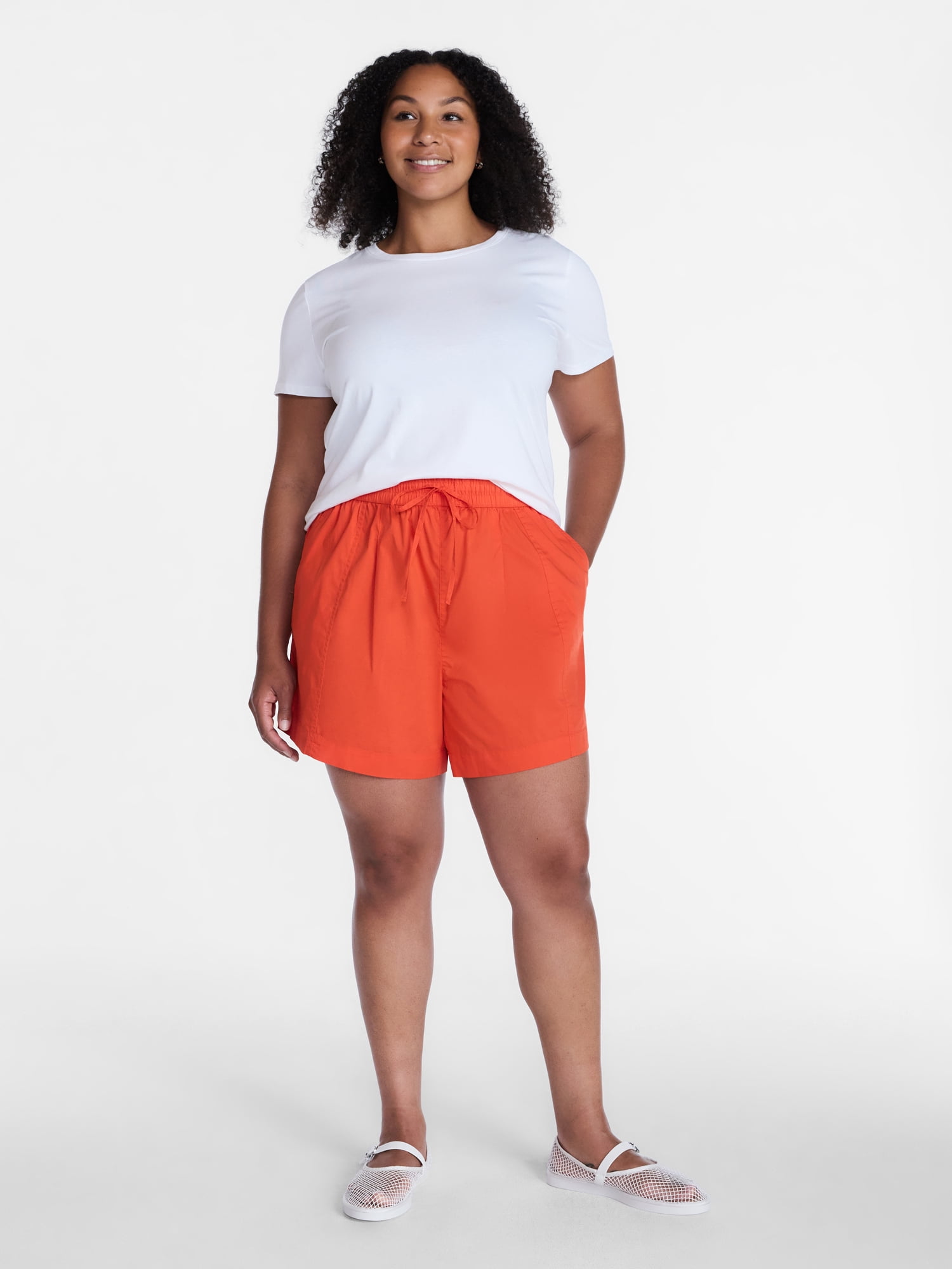 Time and Tru Women’s Mid Rise Poplin Shorts, Sizes XS-XXXL