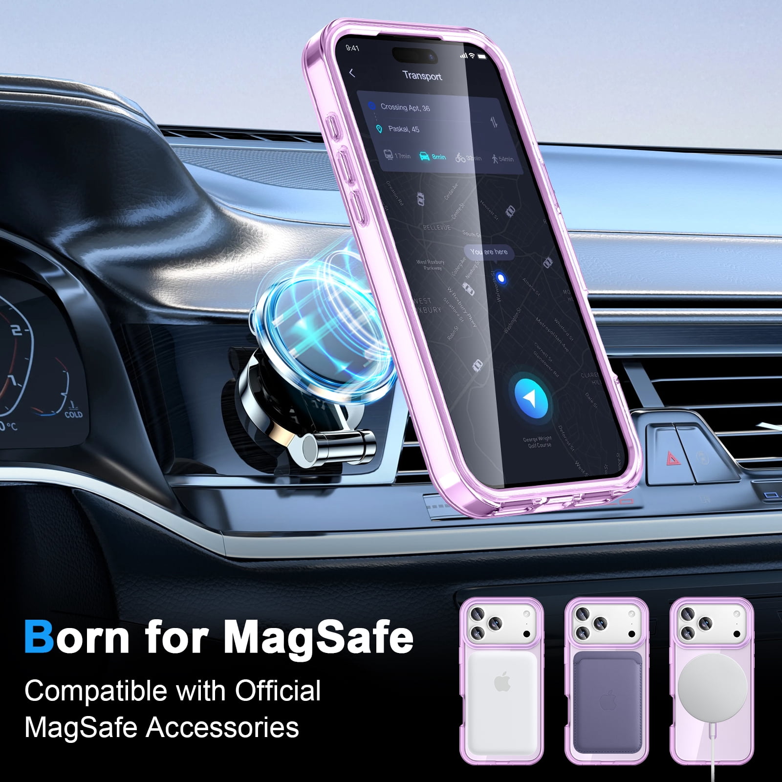 JETeacka Magnetic for iPhone 17 Pro Max Case 6.9" Full-Body Phone Case Built-in Screen Protector Compatible with Mag-Safe Drop Proof, Clear Purple