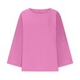 thumbnail image 5 of Otntypg Oversized Linen Shirts for Women Long Sleeve Plus Size Tops Gauze Split Side Casual Dressy Blouses Lightweight Crew Neck Loose Cotton Tunic Tops Hot Pink M, 5 of 7