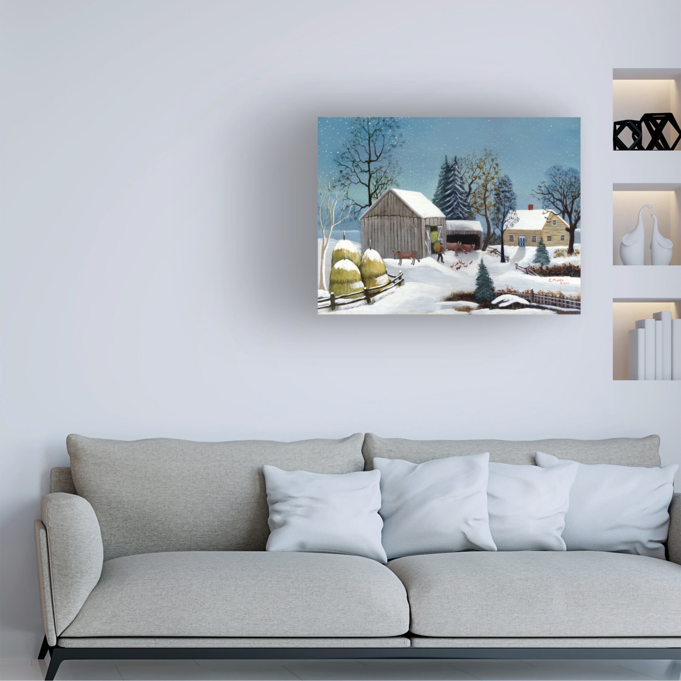Canvas Wall Art - C Munro 'Winter in the Barnyard' Wall Art for Living Room, Bedroom, or Office Décor by Trademark Fine Art - 47 x 35 Inches
