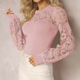 thumbnail image 6 of GigrtiJin Women Crew Neck Lace Tops Long Sleeves Patchwork Casual Blouse Fall Pullover Loose Shirts, 6 of 8