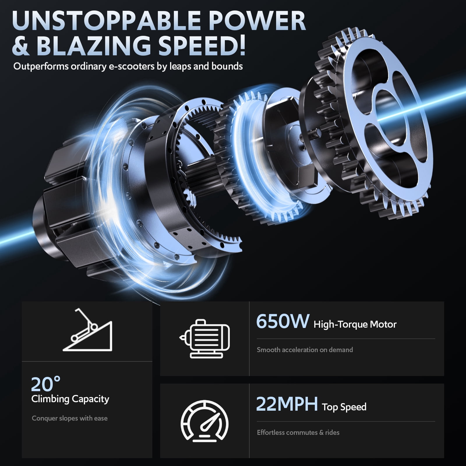 Electric Scooters for Adults with Smart App Control, 10" Tires & Dual Suspension, 650W Motor for 22 MPH, 25-Mile Range Foldable E-Scooter