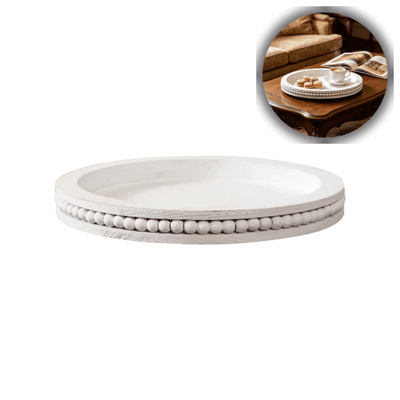 Decorative Wooden Bead Tray - Elegant Circular Serving Tray Ideal for Kitchen Countertops Fruit Displays and Home Decor