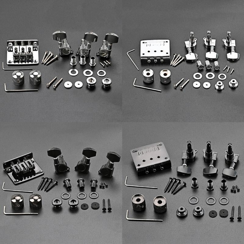 CEORPER 3 Strings Guitar Saddle Bridge Set Tuning Pegs Control Knobs Wrench Strap Locks