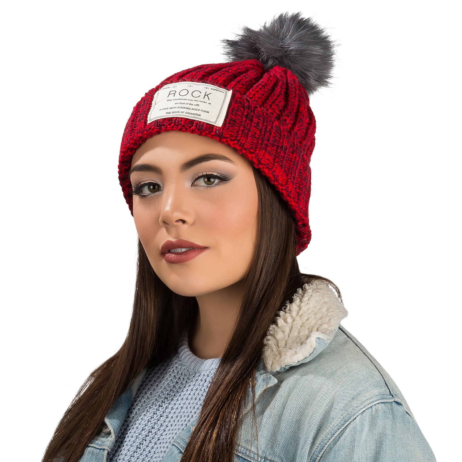 Women's Classic PomPom Warm And Cozy Knitted Beanie and Soft Plush Infinity Scarf Bundle