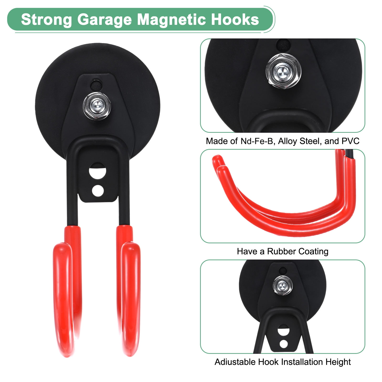 Uxcell 2-Pack Strong Garage Magnetic Hooks, Large Magnetic Cable Holder with Anti-Slip Coating [Orange]