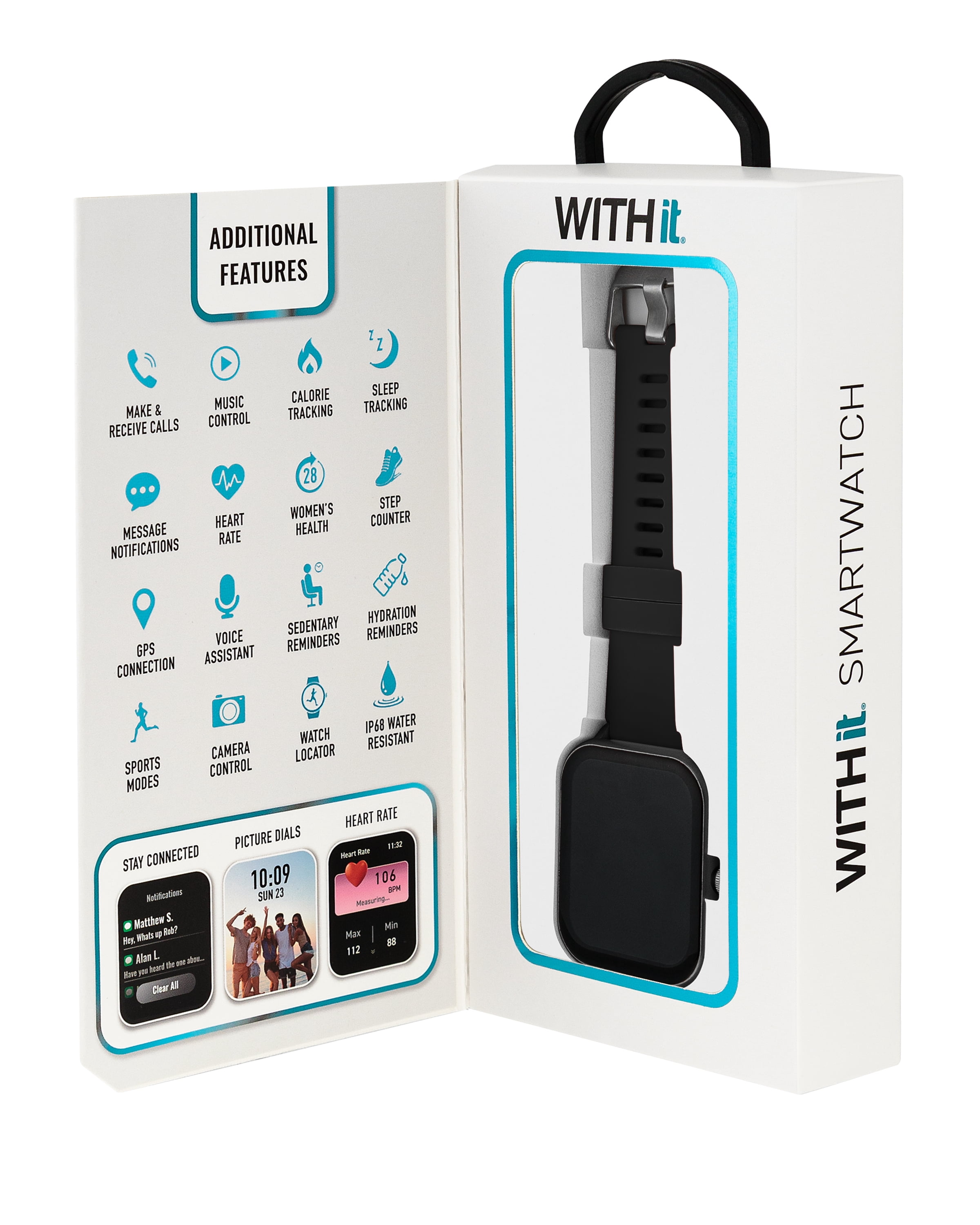 WITHit EXA Series Touch Screen Smartwatch with Black Silicone Band and over 25 Built-In Features