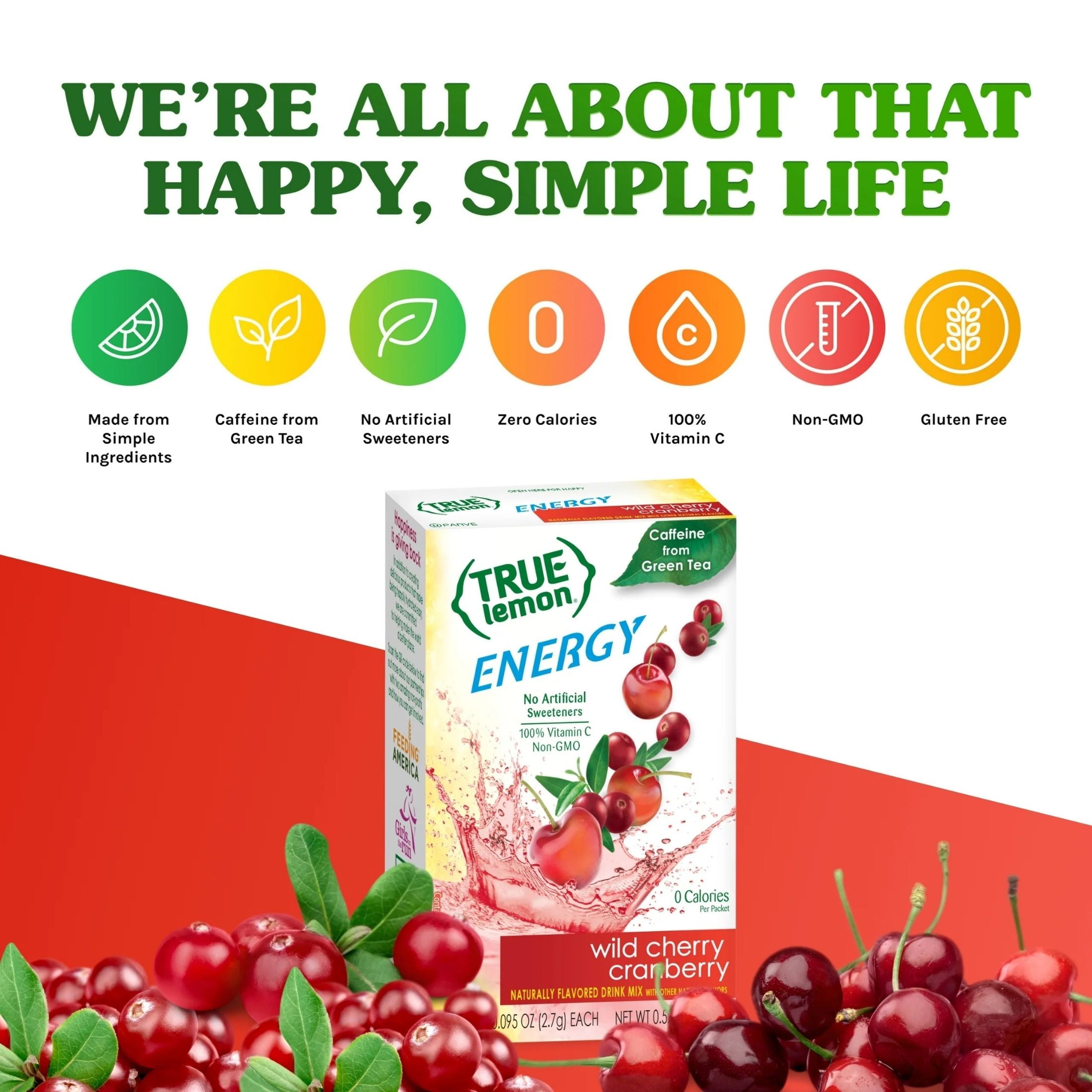 (3 pack) True Lemon Wild Cherry Cranberry Energy Drink Mix Powder, No Artificial Sweeteners, 6 Count