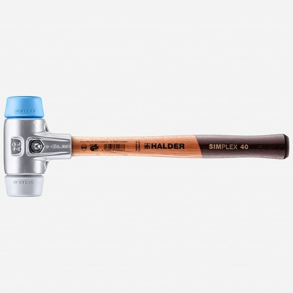 Halder Simplex Mallet with Soft Blue Rubber/Grey Rubber Inserts and Lightweight Aluminum Housing, 1.57" / 12.17 oz.