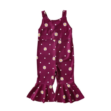 

WERNZATT Baby Girl Overalls Romper Summer Daisy Print Sleeveless Flared Jumpsuit Toddler Cute Clothes