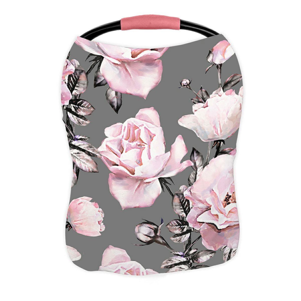 ABPHQTO Pink Flowers Leaves On Gray Nursing Cover Baby Breastfeeding Infant Feeding Cover Baby Car Seat Cover Infant Stroller Cover Carseat Canopy Breathable