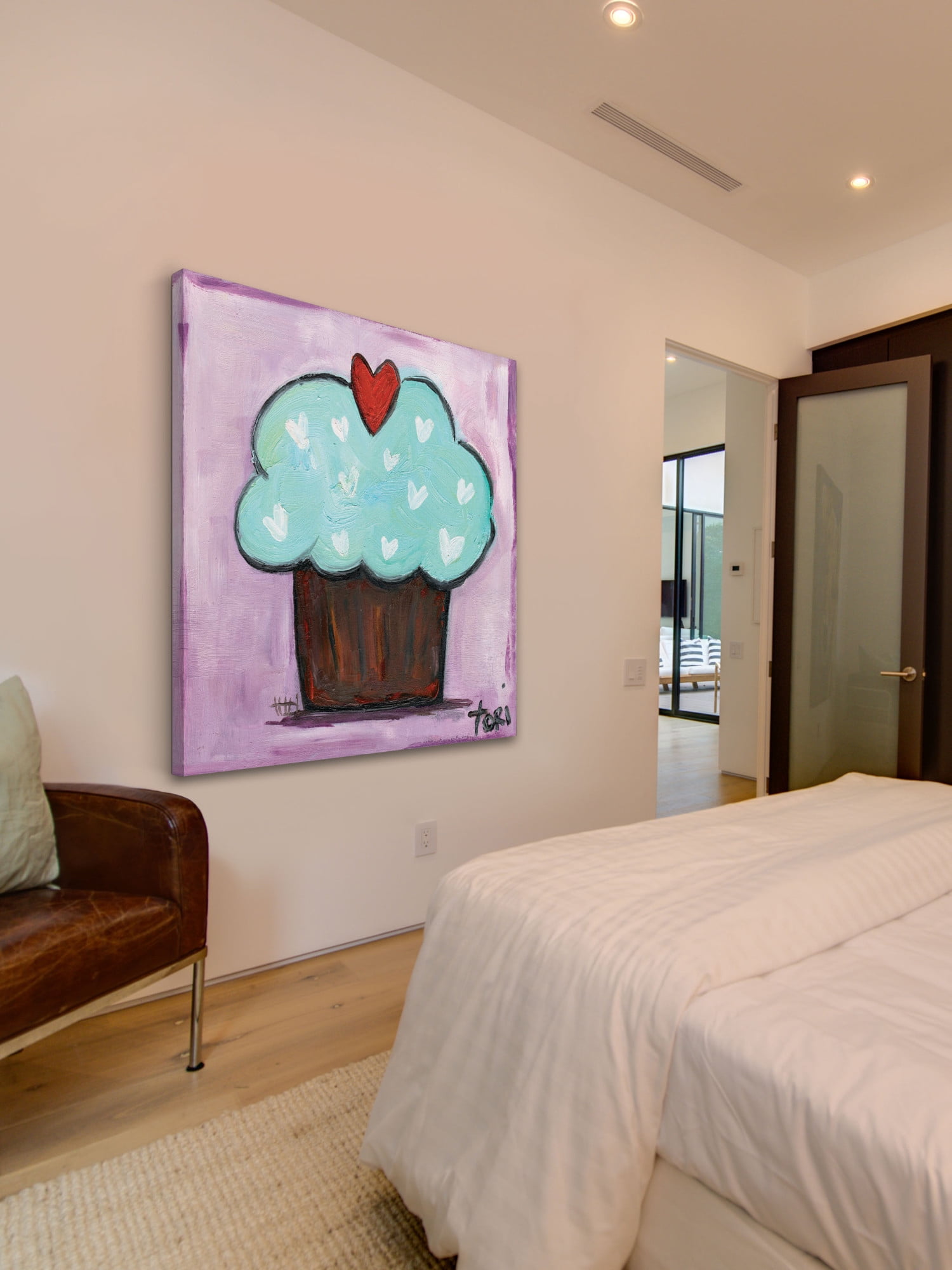 Marmont Hill "Purple Heart Cupcake" by Tori Campisi Painting Print on Canvas
