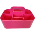 thumbnail image 3 of Small Stackable Plastic Caddy with Handle 6 Compartment | Desk, Makeup, Dorm Caddy, Classroom Art Organizers - 4 Pack, Made In USA (Hot Pink), 3 of 8