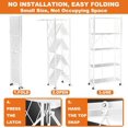 thumbnail image 3 of 5 Tier Storage Shelf with Wheels - Metal Collapsible Shelving Unit Display, Heavy Duty Folding Shelves, No Assembly Organizer Rack for Garage Kitchen, Basement, Pantry (White, 5 Tier), 3 of 8