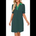 thumbnail image 1 of Minivestido Informal de Verano A Rayas con Cuello en V, Corta, Corte A, Holgado, Verde Oscuro, Talla M, 1 of 10
