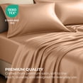 thumbnail image 3 of Pure Bedding Satin Sheets Queen Size – 4 Piece Silky Soft Microfiber Bed Sheet Set, Deep Pocket Fits up to 15” - 1 Fitted Sheet, 1 Flat Sheet, and 2 Pillowcases, Oeko-Tex Certified, Rose Gold, 3 of 8
