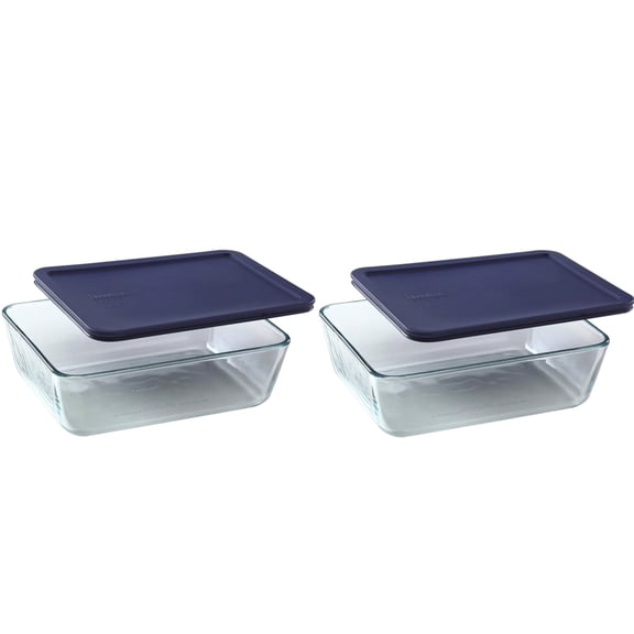 Pyrex 7212 11-Cup Glass Dishes & 7212-PC Dark Blue Lids (2-Pack)