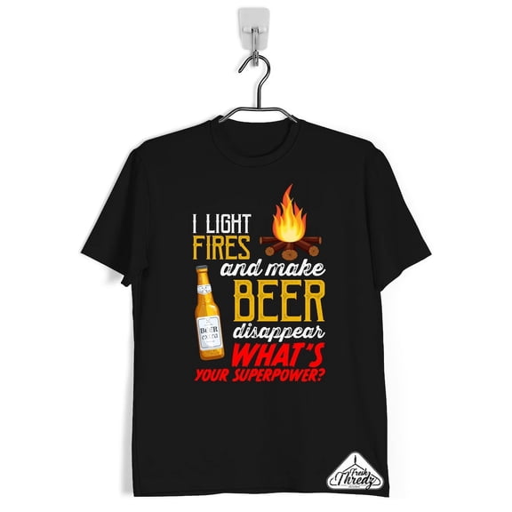 Light Fires & Makes Beer Disappear Superpower T-Shirt, Black, Small