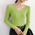 thumbnail image 7 of Women's Fitted Stretch Pullover Sweater Long Sleeve Solid Color Ribbed Knit Bodycon Top Soft Warm Slim Fit Casual Crewneck Fall Winter Basic Layering, 7 of 7