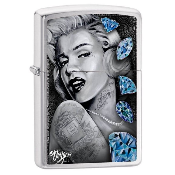 James Danger Harvey - Blue Diamonds Brushed Chrome Zippo Lighter
