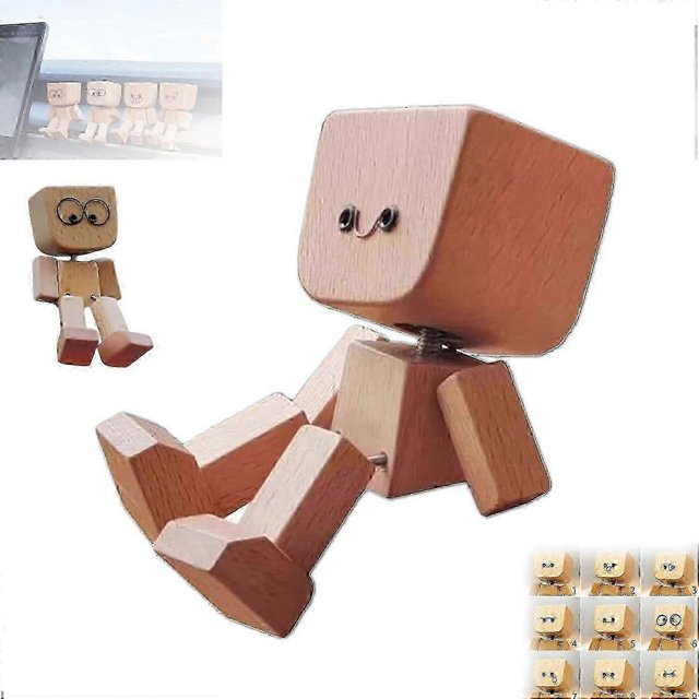 Charming Little Wooden Figure That Sways with 12pcs Magnetic Expressions, Funny Shaking Feet Wooden Man Figure, Cute Car Dashboard Ornaments