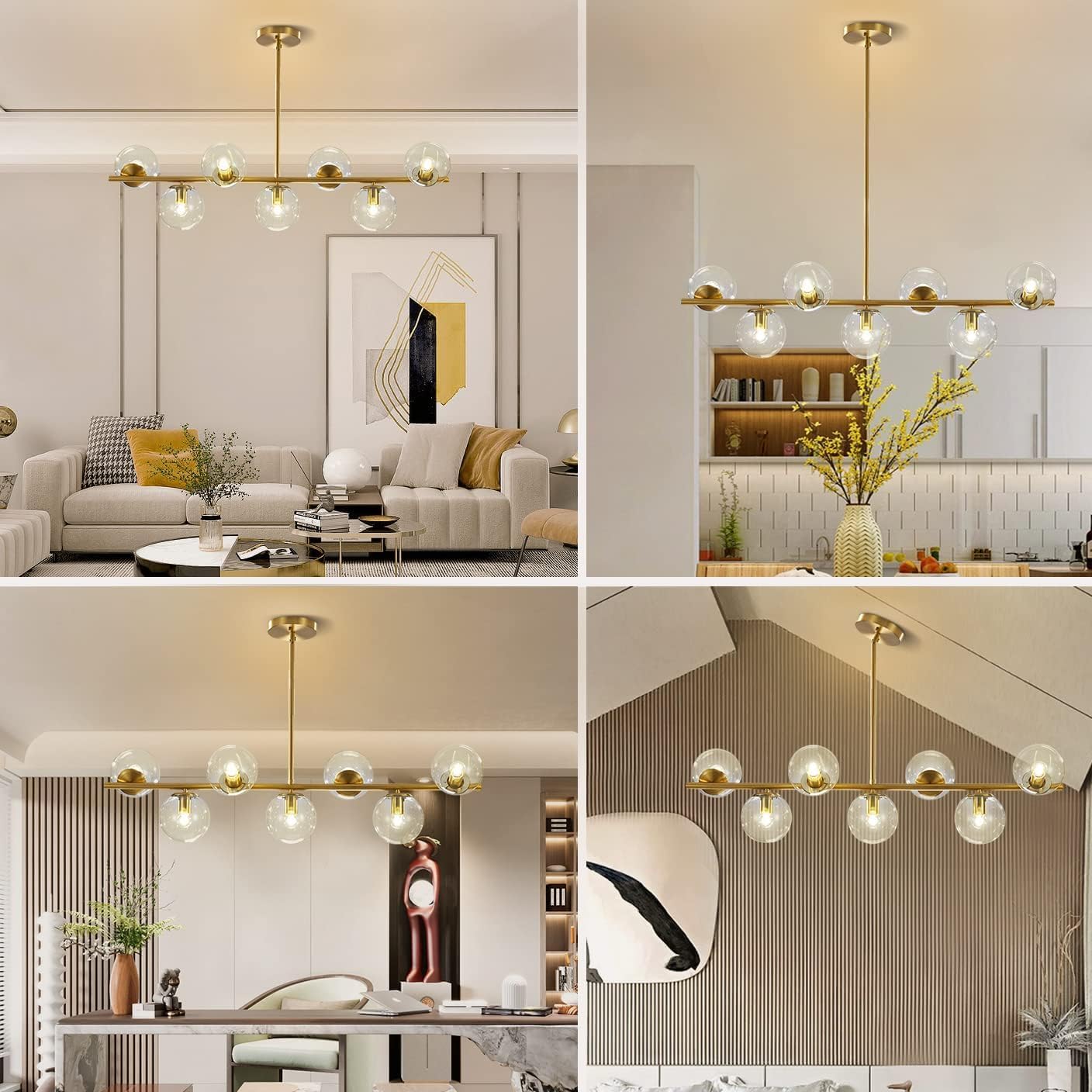 KCO Lighting 7-Light Clear Glass Globe Sputnik Chandelier, Mid Century Modern Pendant Light, Gold Chandeliers