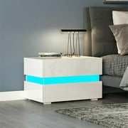 2 Drawers Night Stand with RGB LED Light Mode System, High Gloss Bedroom End Table for Small Spaces - 24 x 15 x 18 Inches