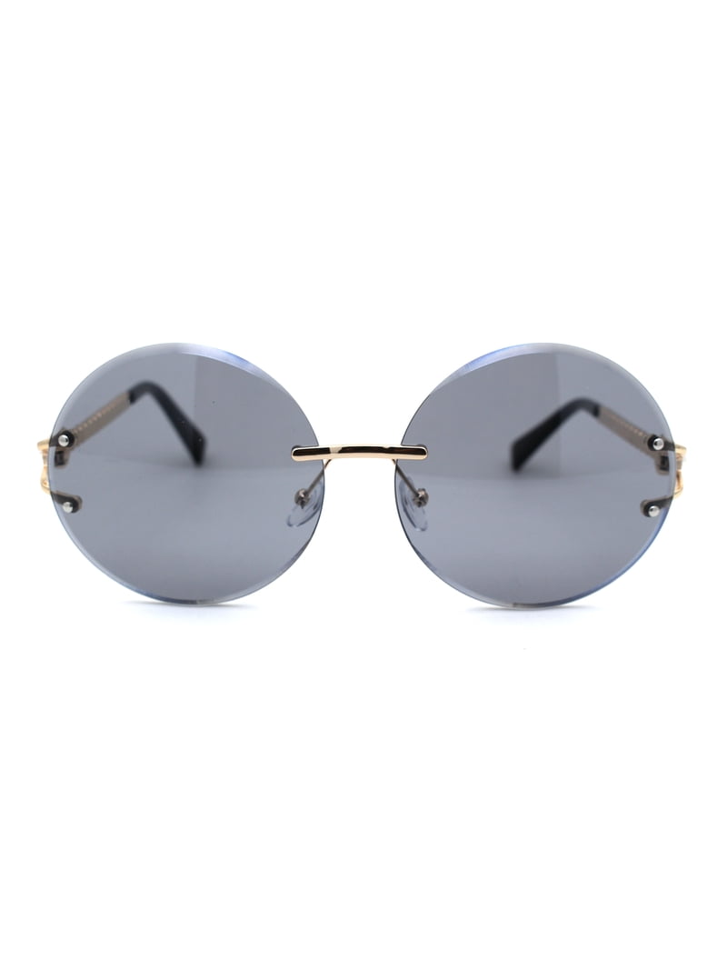 Womens Pearl Trim Arm Round Rimless Circle Lens Sunglasses  display picture 1