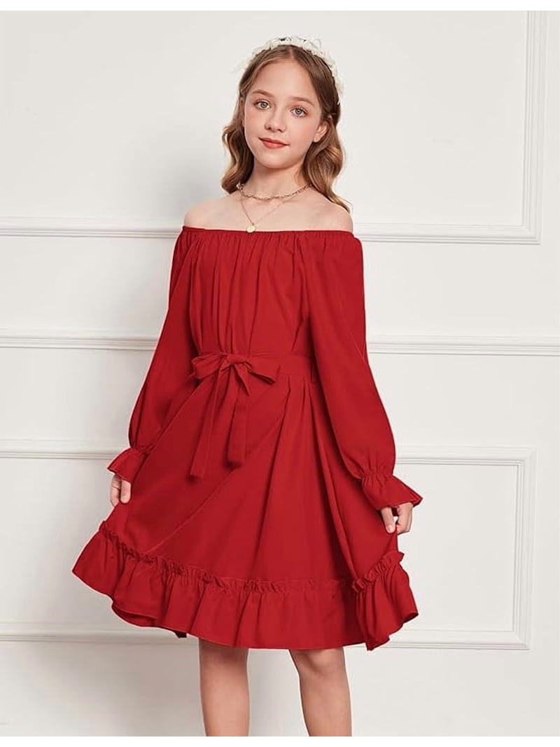 Oudiya, Girls Long Sleeve Fall Dress, 5-13Y, Ruffle Midi Style - Walmart.com