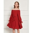 thumbnail image 3 of Oudiya Girls Long Sleeve Fall Dresses Formal Party Holiday Swing Flowy Ruffle Midi Dress, 5-13Y, 3 of 8