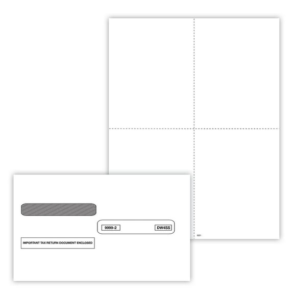ComplyRight 2025 W-2 Tax Form Envelopes/Recipient Copy Only (No Backer) 1-Part 4-Up 50/Pack (5221E)
