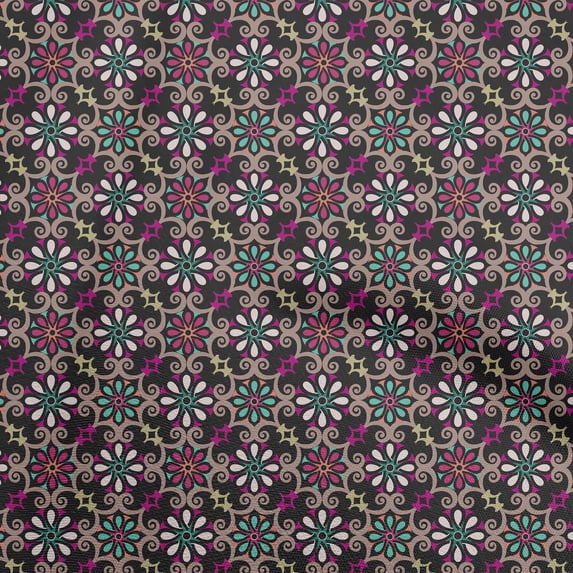 oneOone Cotton Poplin Black Fabric Asian Suzani Quilting Supplies Print Sewing Fabric By The Yard 56 Inch Wide