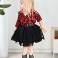 thumbnail image 3 of XinLfly Girls' Suit Check Mesh Ruffle Dress Red and Black White Plaid Long Sleeve with Button One Piece Fluffy Skirt with Belt,Red,5T, 3 of 8