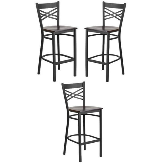 Home Square Metal Bar Stool in Black & Walnut Finish - Set of 3