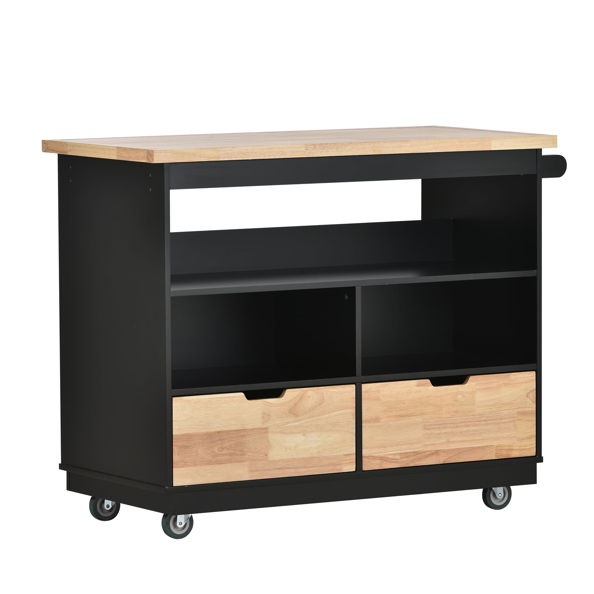 Euroco Kitchen Cart, Rolling Mobile Kitchen Island with Solid Wood Top and 2 Drawers, Black