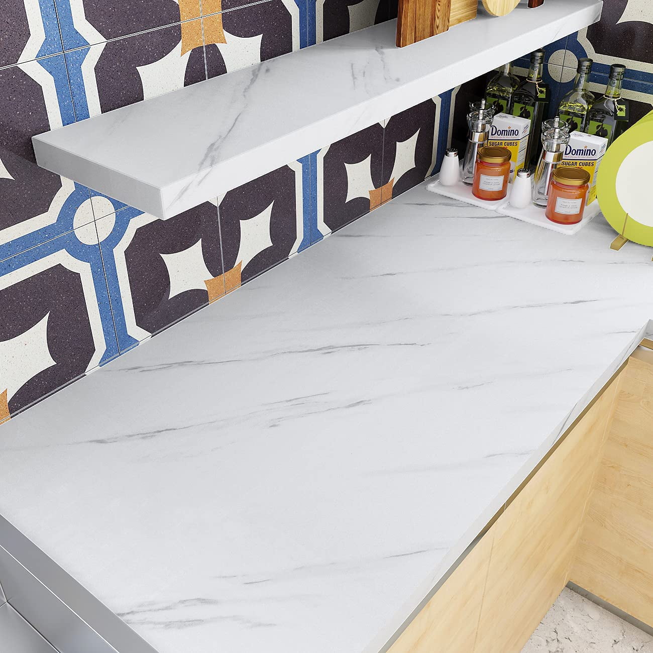 Papier Adhésif Pour Meubles Marbre 40cmX500cm Noir Autocollant Papier Peint Imperméable Vinyle