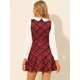 thumbnail image 5 of Vestido A Cuadros Con Botones De Color En Contraste Y Cuello De Muñeca Para Mujer Rojo M, 5 of 6