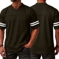 thumbnail image 5 of Laqbezok Men's V-Neck Varsity Stripe T-Shirt, Casual Short Sleeve Athletic Tee, Lightweight Breathable Fashion Pullover with Double Sleeve Stripes, 5 of 6