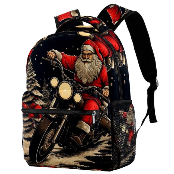 Lightweight Backpack Santa Claus Motorcycle School Bag Travel Laptop Daypack for Men Women Casual Rucksack