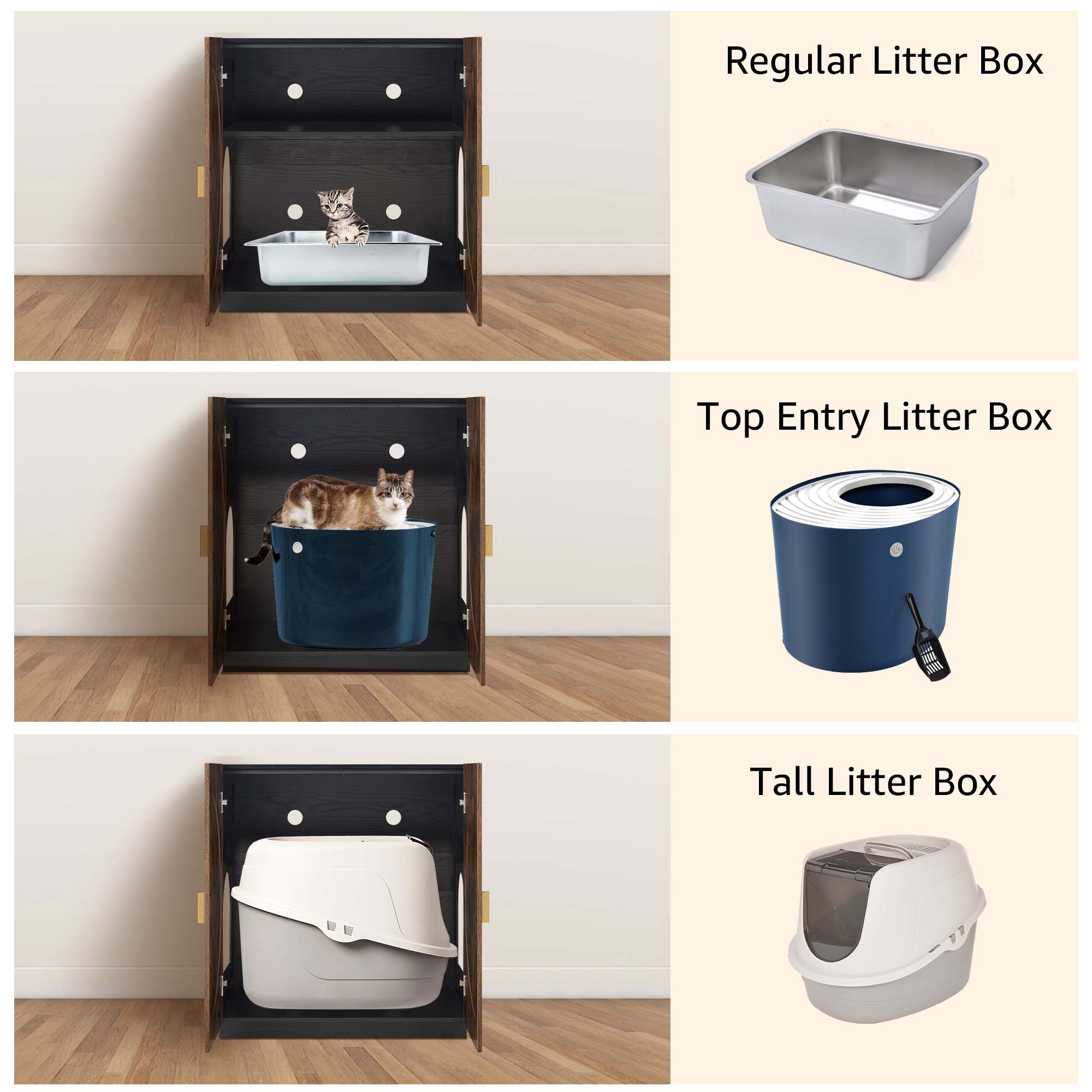 Unipaws Tall Cat Litter Box Enclosure with Shelves, Hidden Litter Box Cover for Tall or Top Entry Litter Box