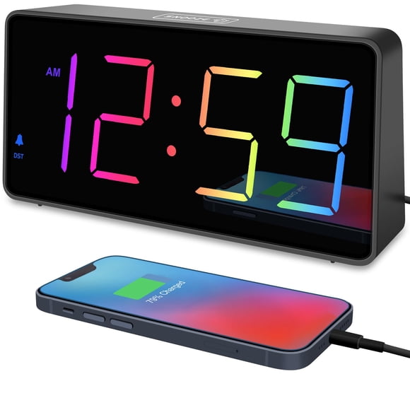 Despertador digital Peakeep para dormitorio junto a la cama con cargador USB