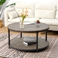 thumbnail image 6 of Round Coffee Table, 35.5" Rustic Coffee Table ,Cocktaile Table with 2-Tier Wooden Storage Shelf, Modern Living Room Furniture, Light Walnut, 6 of 7